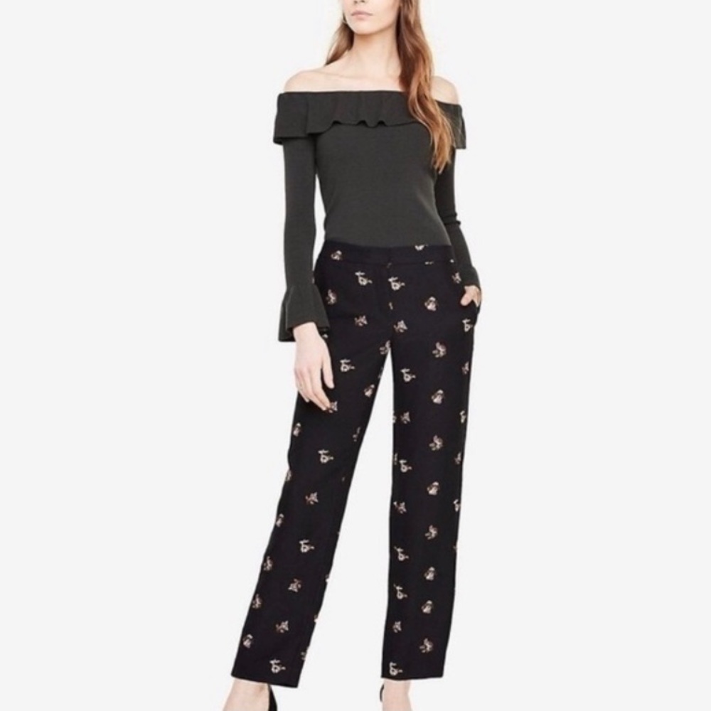Ann Taylor Petite Black Floral Trouser Size Large Petite